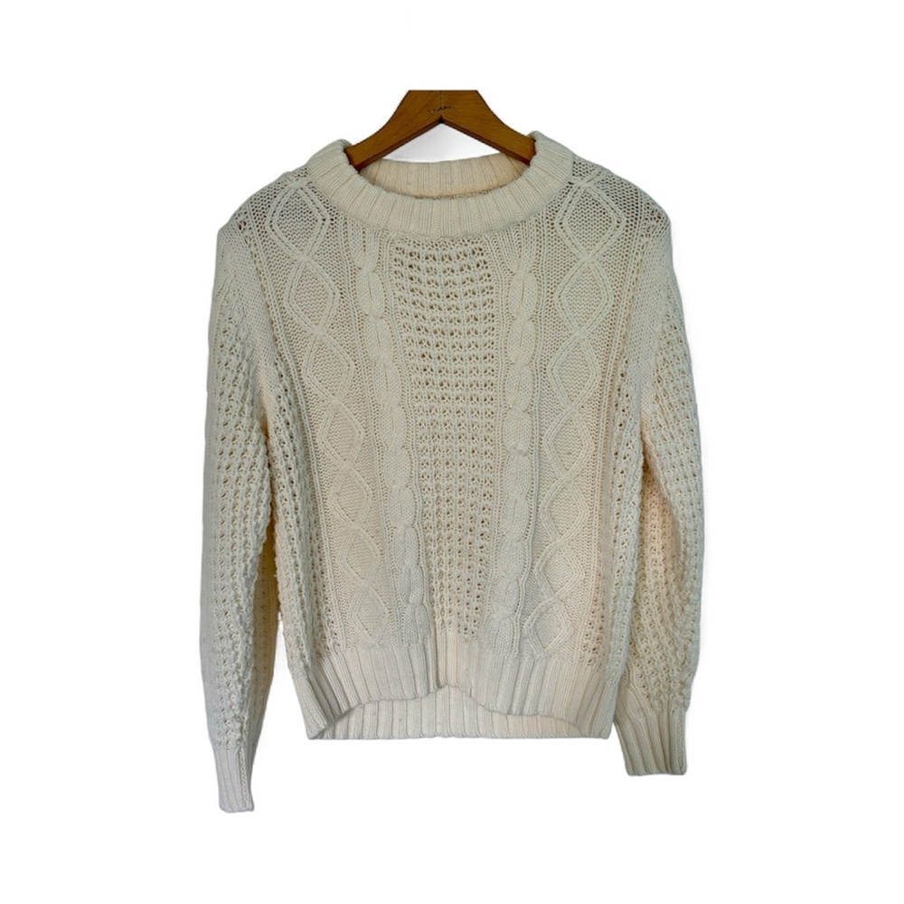 Vintage Cozy Cream Cable Knit Sweater Fall Winter Warm S
